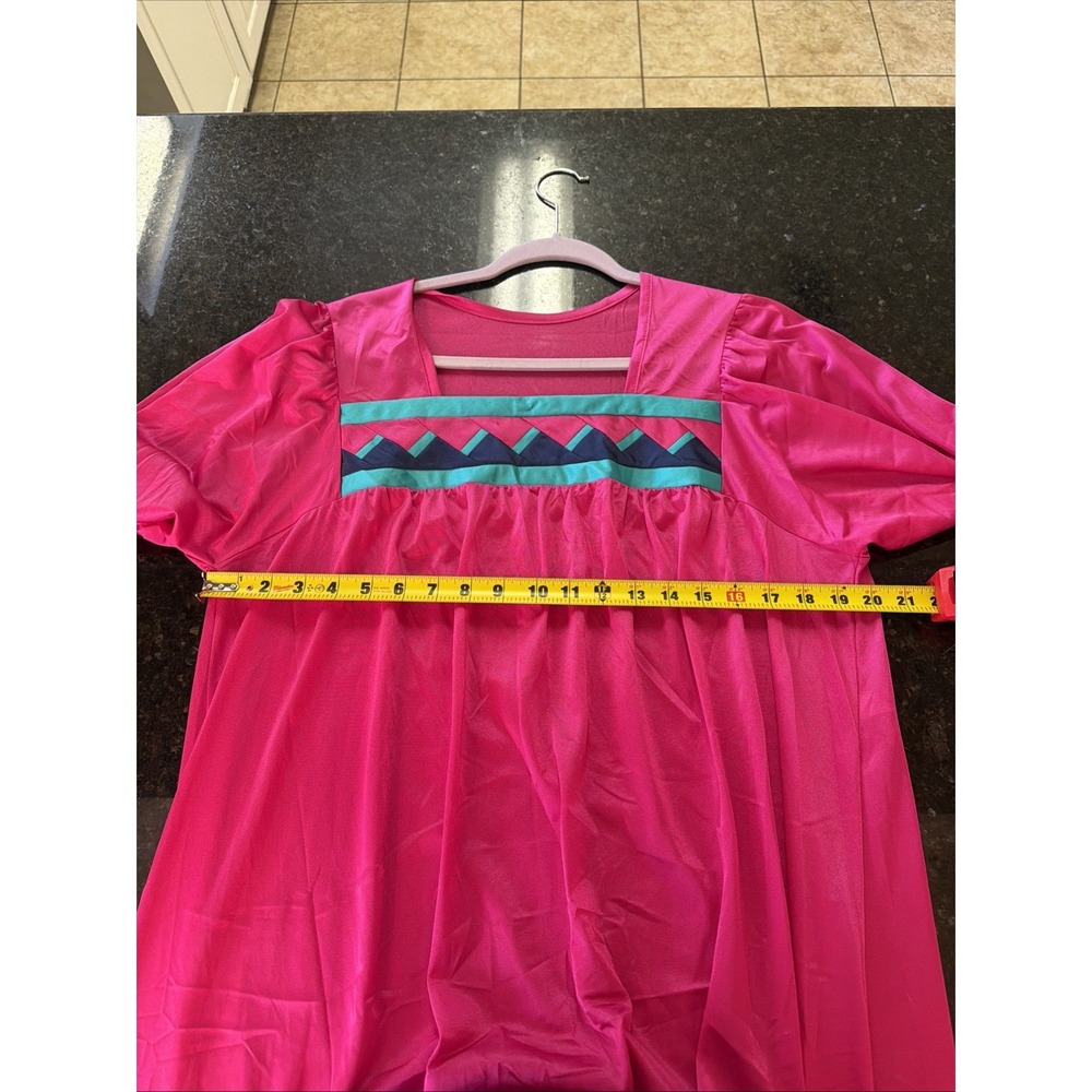 Vintage Henson Kickernick Nylon Nightgown Teal Pink Blue Lounge Dress L USA NWT - Picture 6 of 7